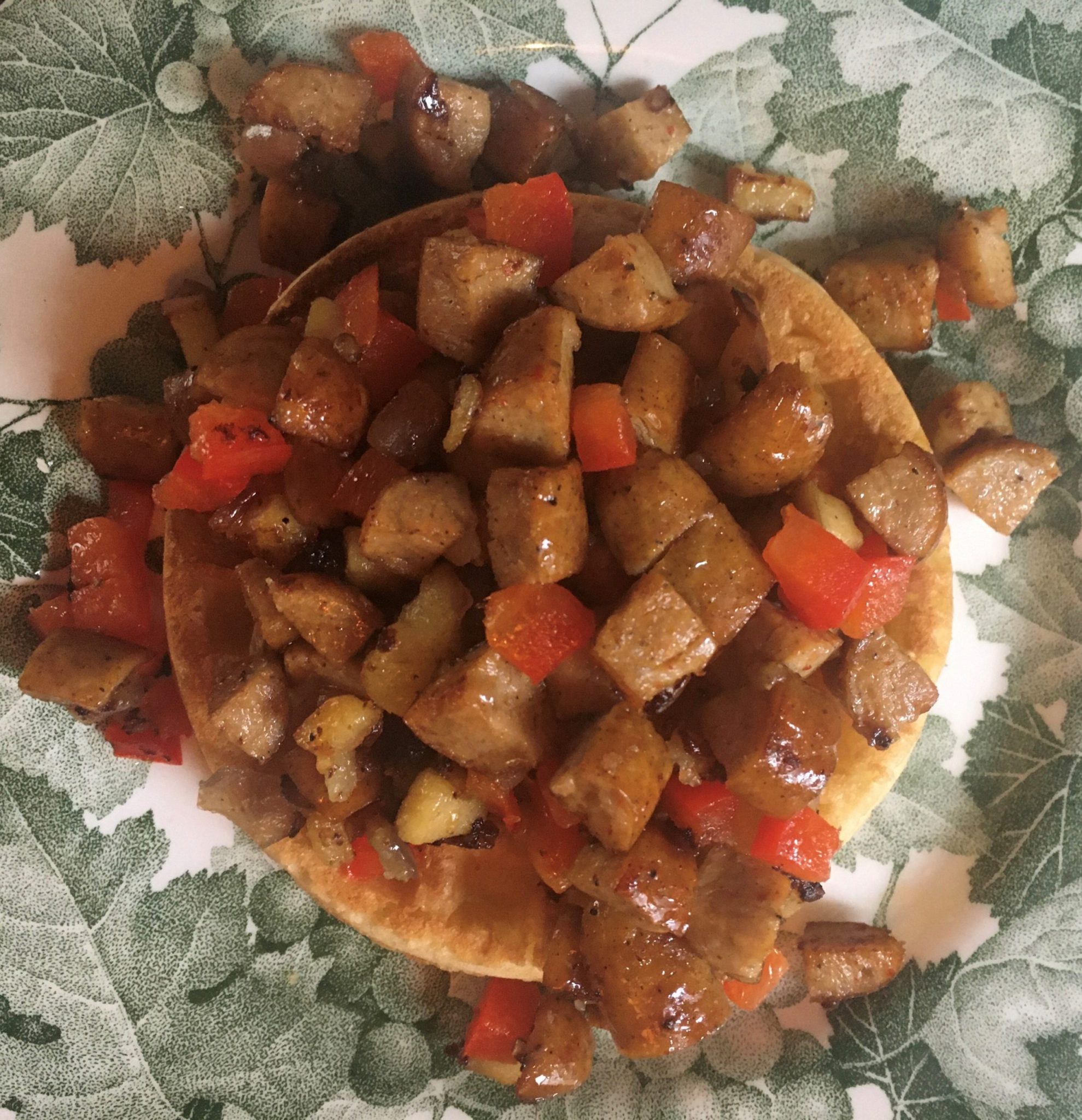 Chicken Sausage Hash and Waffles